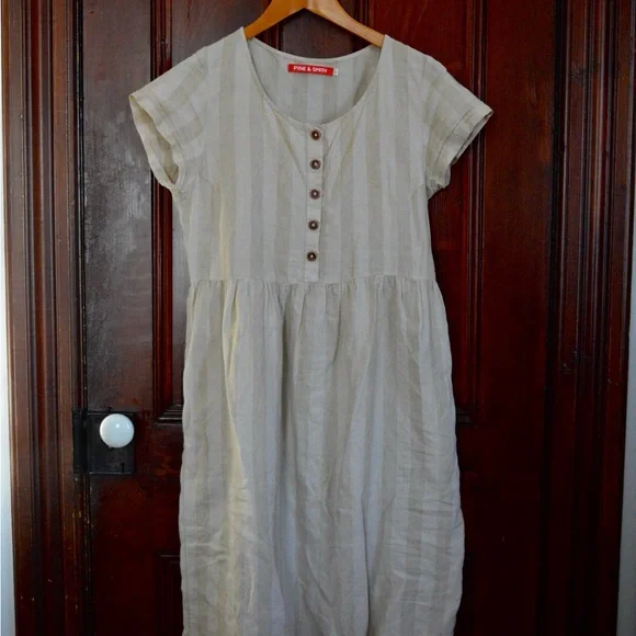 Pyne and Smith Biscuit Stripe Linen Dress - Picture 1 of 7